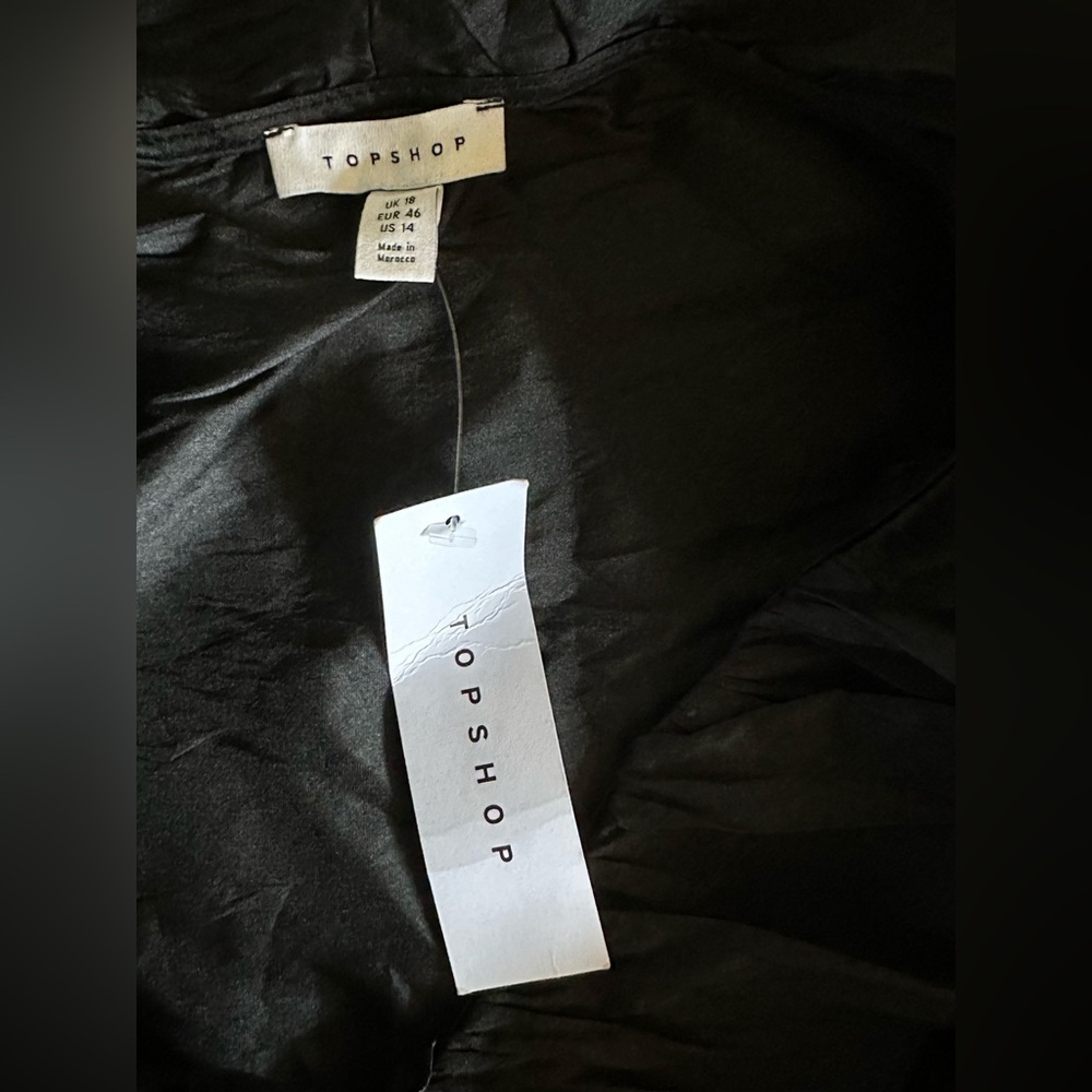 TOPSHOP Tiered Front Taffeta Midi Black Dress Size 14 - Picture 5 of 6